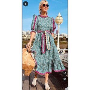 Celia B Floral Ruffled Alamo Midi Dress Womens Size XS Prairie Eclectic Pockets